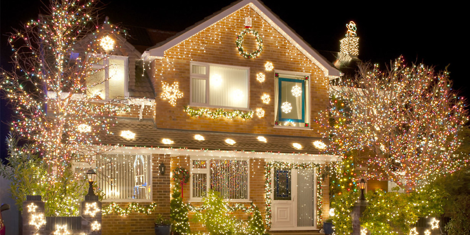 House covered in Christmas lights