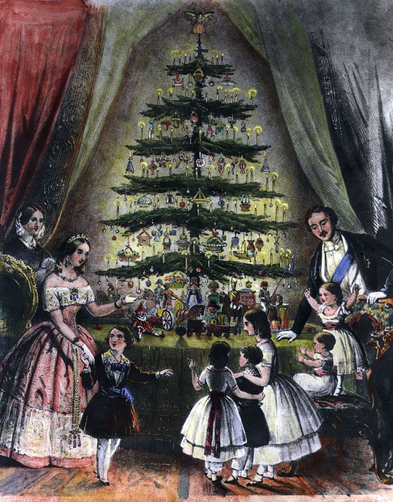 1848 engraving of the royal family decorating a tree